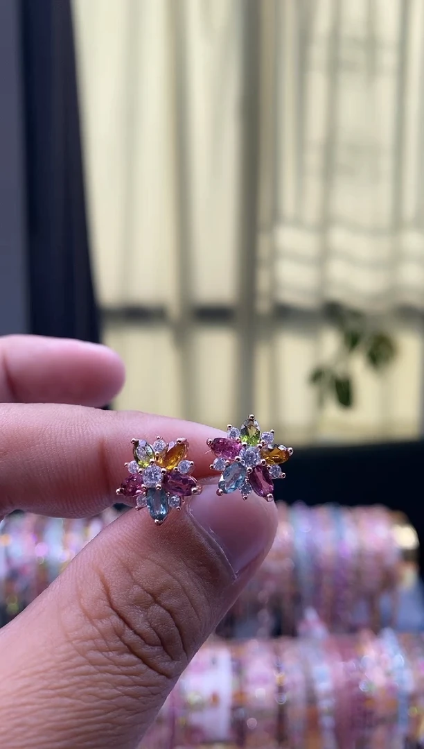 【闪购商品】碧玺耳钉银S925镶嵌1621665566565