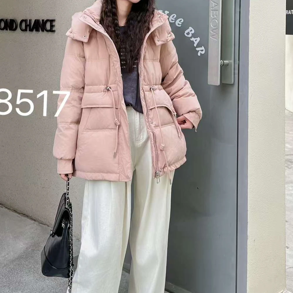 8517冬季时尚缩腰设计女中长款加厚保暖外套