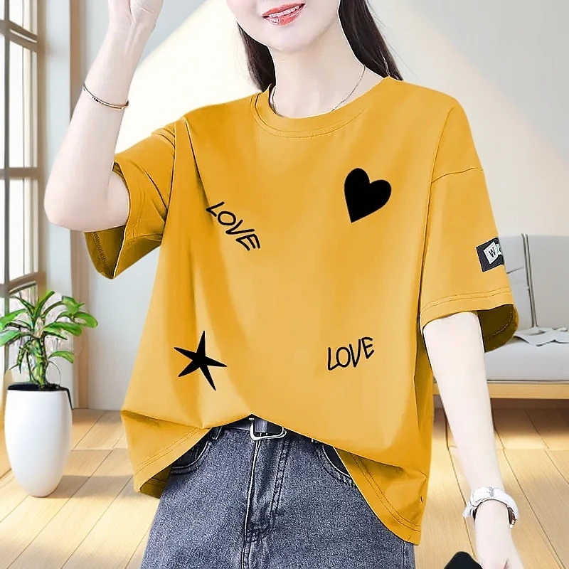 100%纯棉短袖t恤女2025夏季新款洋气减龄宽松显瘦慵懒风体恤上衣