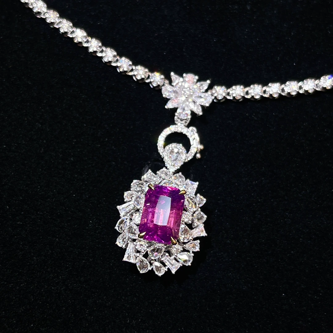 精致优雅18K金无烧紫蓝宝石戒指/吊坠（不含链）