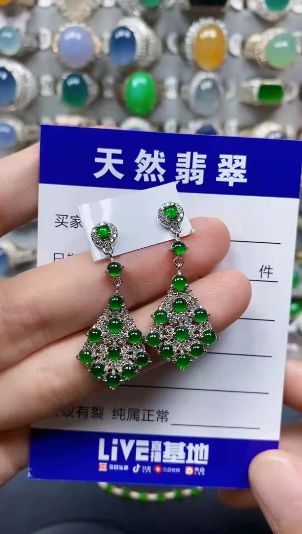 银S925镶嵌翡翠耳饰85