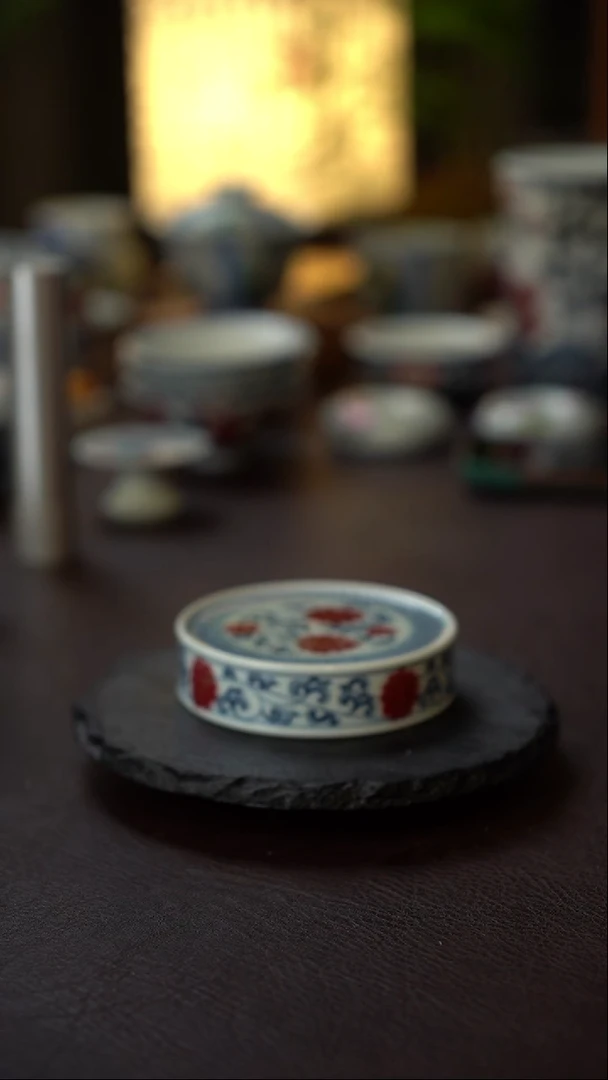 景德镇全手工手绘青花釉里红缠枝莲盖置
