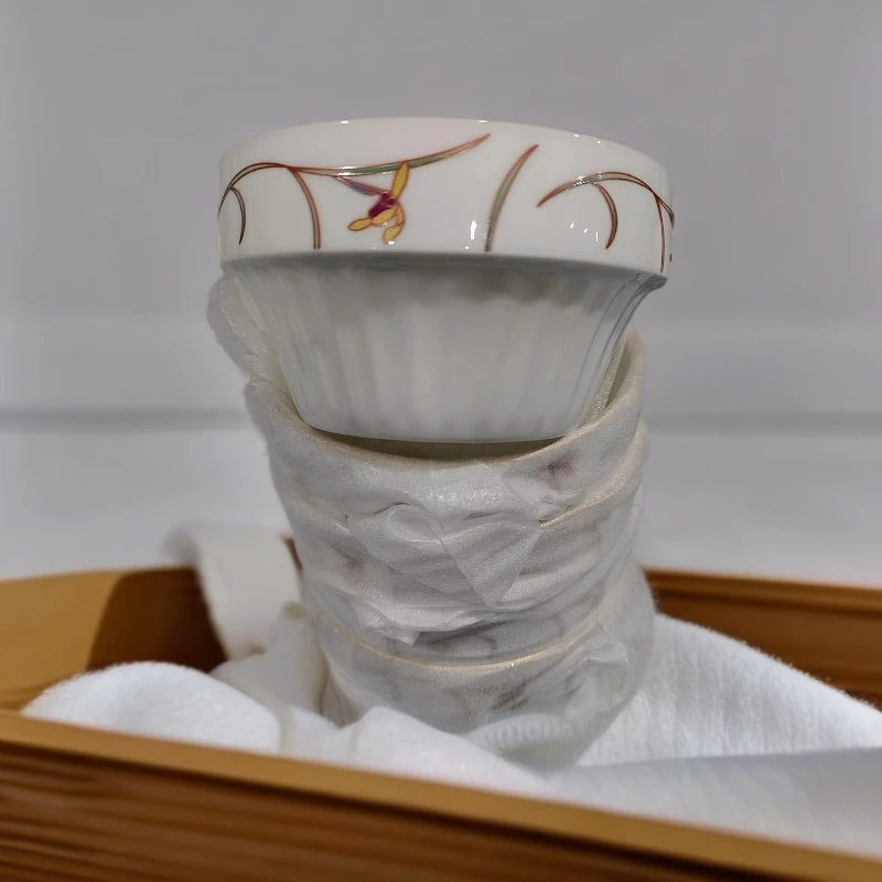 4.5寸骨瓷手绘描金叠叠碗5只带盒装