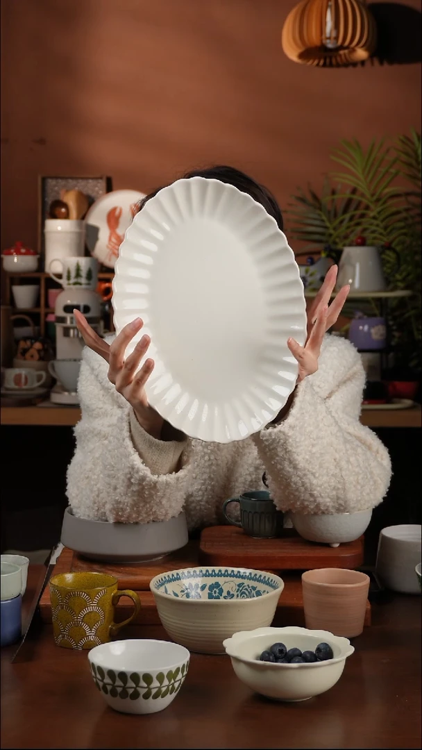 【闪购商品】盘椭圆花边鱼盘 微瑕 凑满20发货