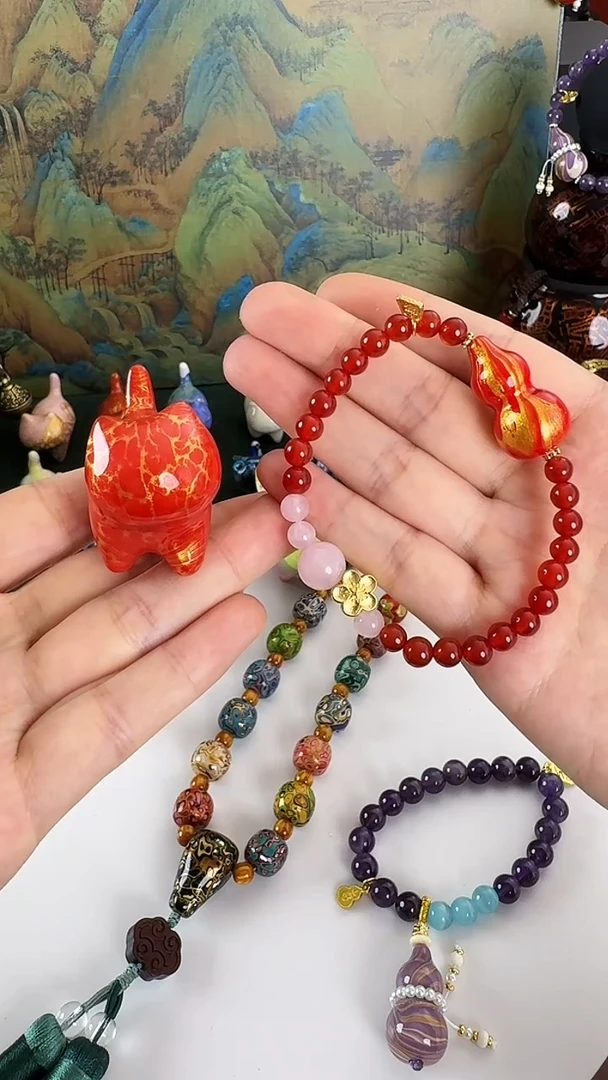 鸿运当头漂漆葫芦手串加漂漆猫（颜色随机）