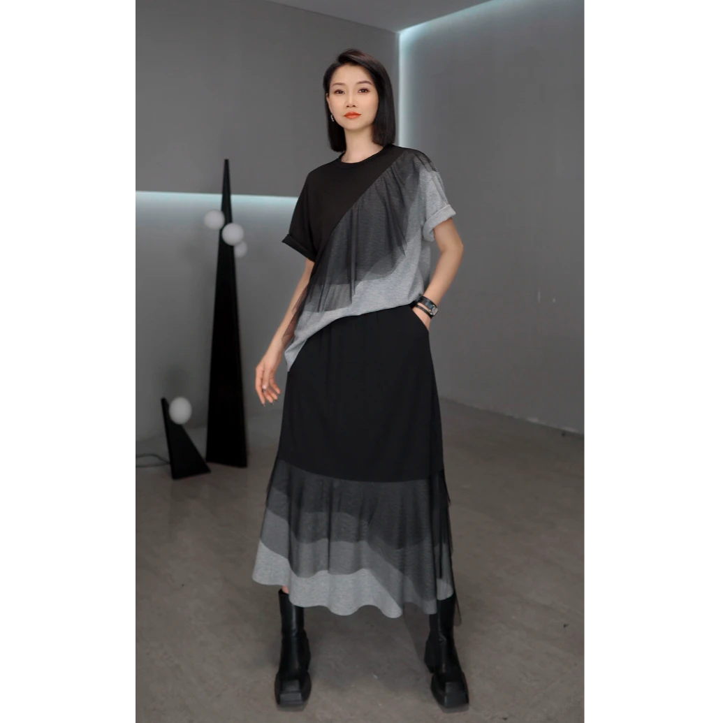 鑫鑫2025原创夏季新款两件套不规则T恤加半身裙百搭Y2200-套装