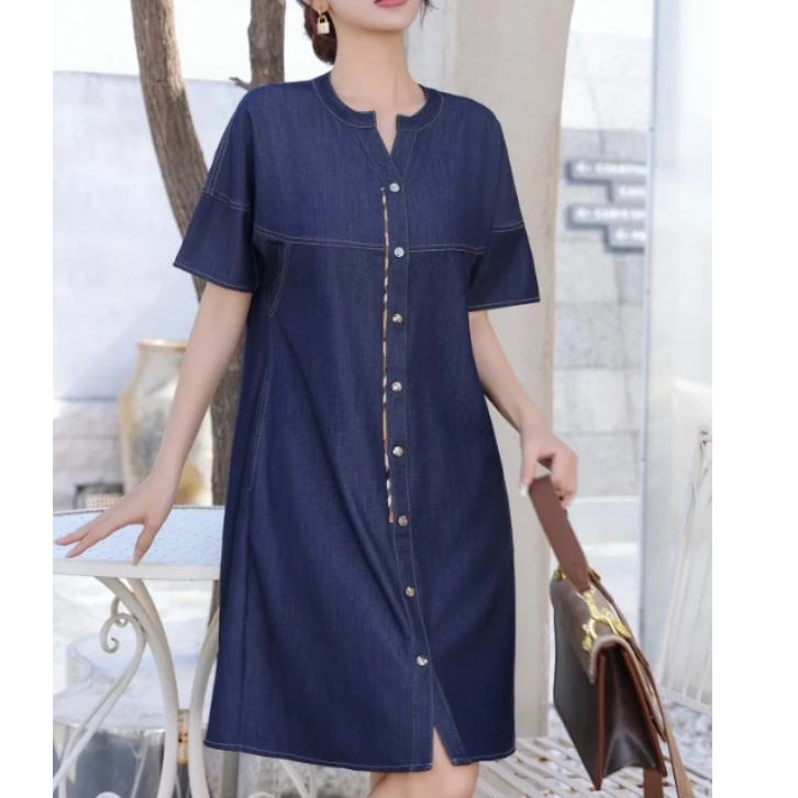 【南油玲姐】蓝色圆领短袖连衣裙L2149