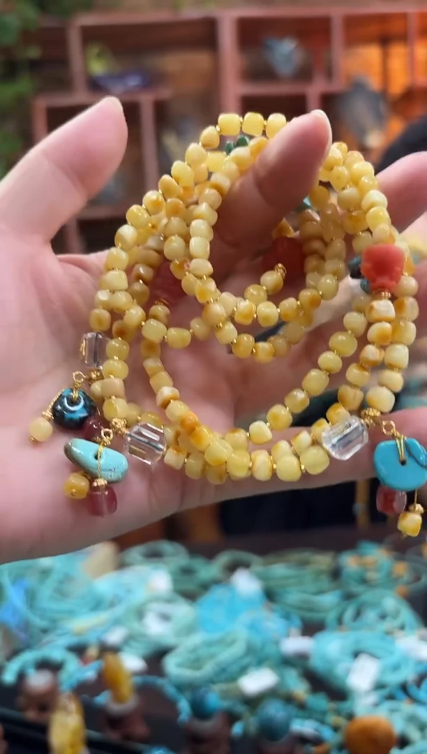 裸石琥珀未镶嵌双圈手串多样性发其一