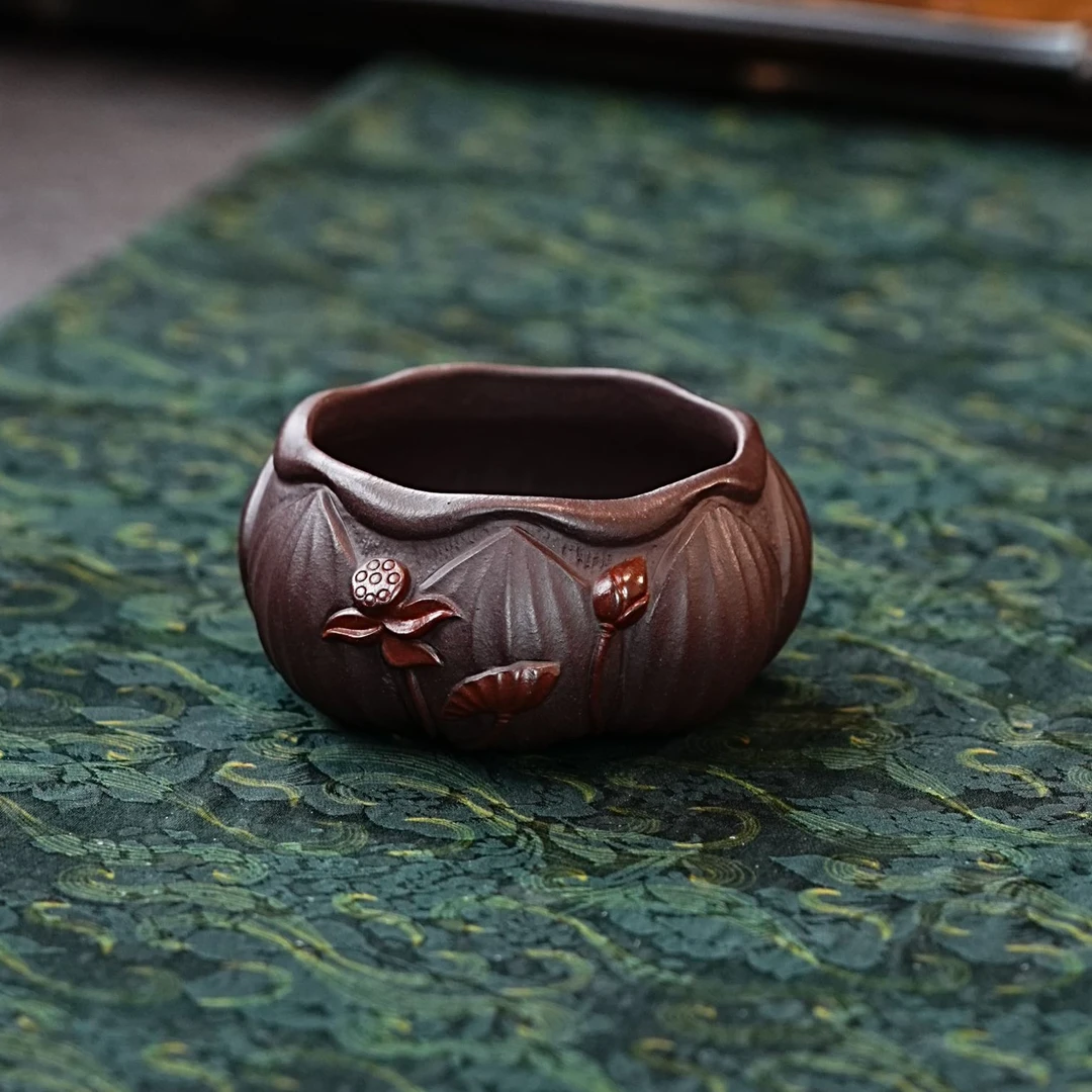 宜兴正宗紫砂莲花莲蓬主人杯上等紫砂杯紫砂主人杯正宗紫砂茶杯