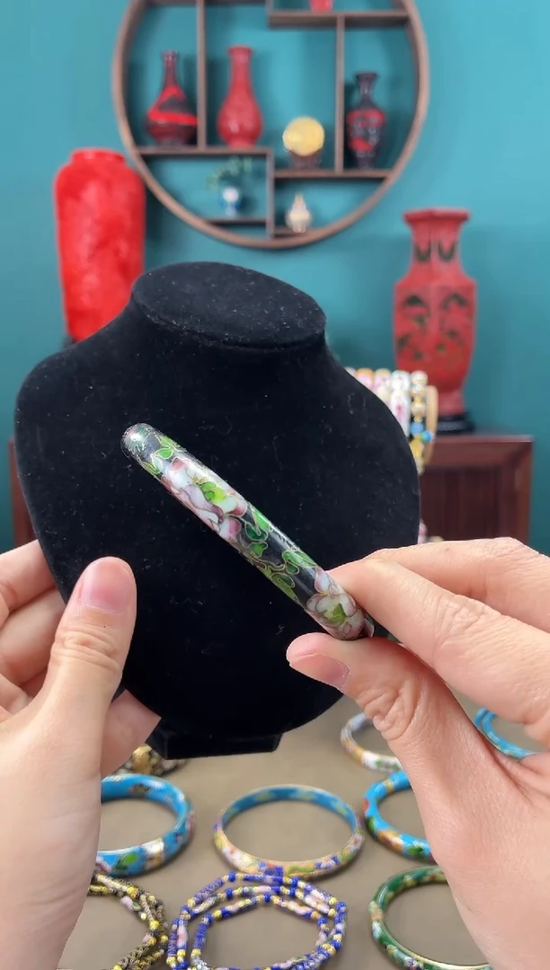 可****果非遗 景泰蓝开口镯 精品花卉 银兰