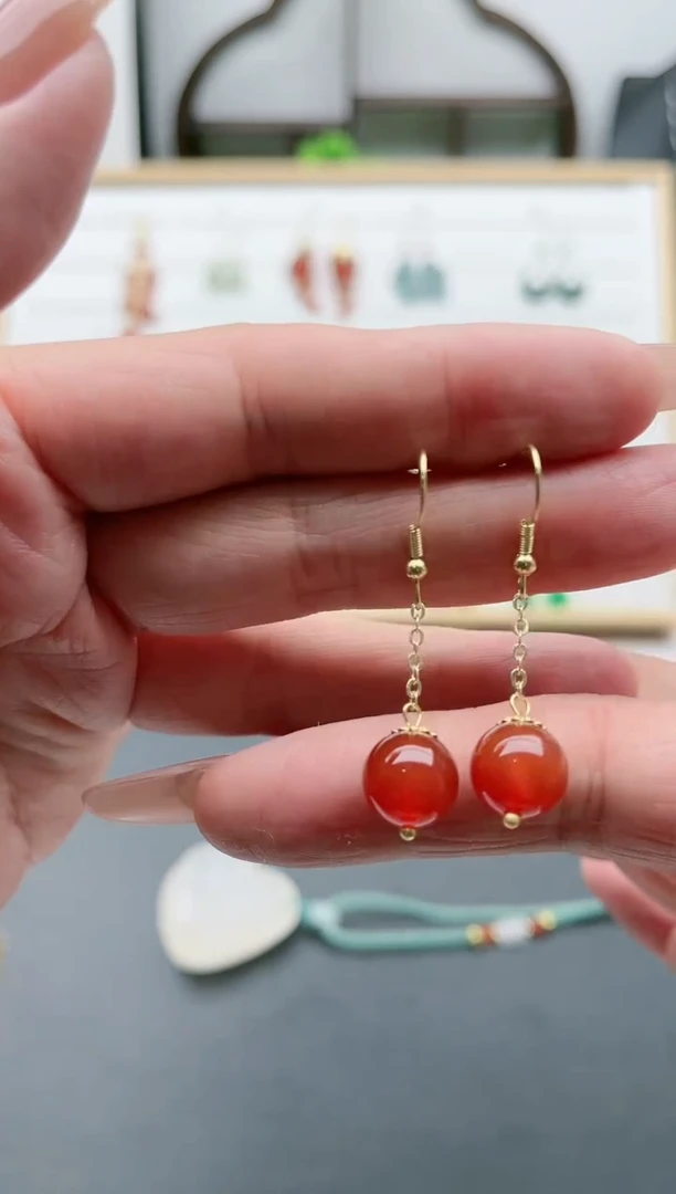 【闪购商品】南红玛瑙耳饰银S925镀金镶嵌311