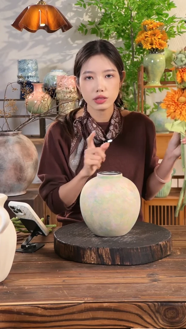 苔点绿-小圆口 陶瓷花瓶