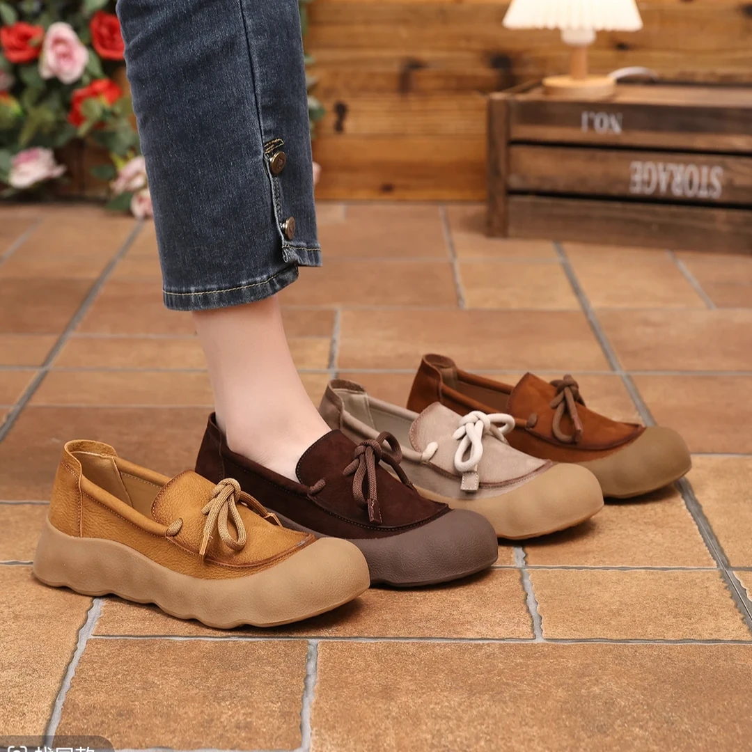 Q-浅口休闲鞋女2025新款松糕厚底时尚百搭软春季底妈妈鞋