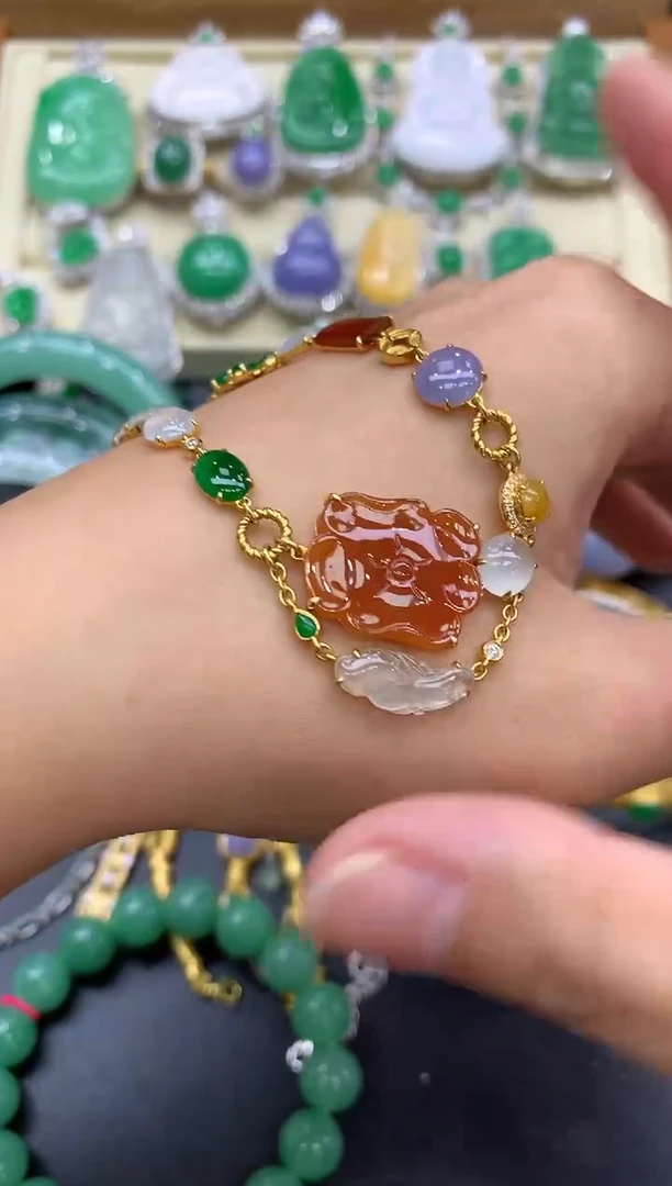 18K金镶嵌手链翡翠389-中国好珍宝