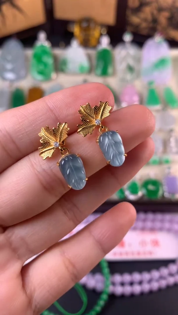 银S925镶嵌翡翠耳饰耳环