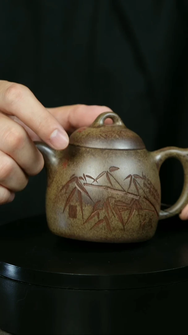 茶壶紫砂谦**饰H1987李琴柴烧竹刻秦权