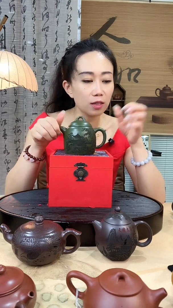 茶壶紫砂竹影宝塔秦权 翡翠绿泥 罗园