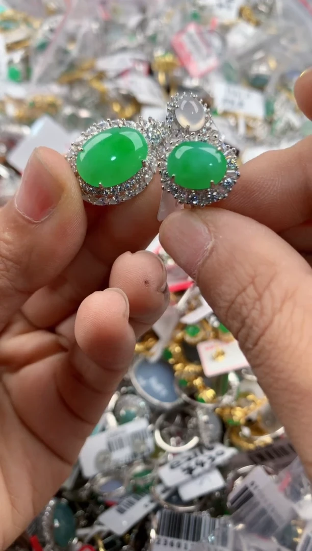 银S925镶嵌戒指翡翠222----6