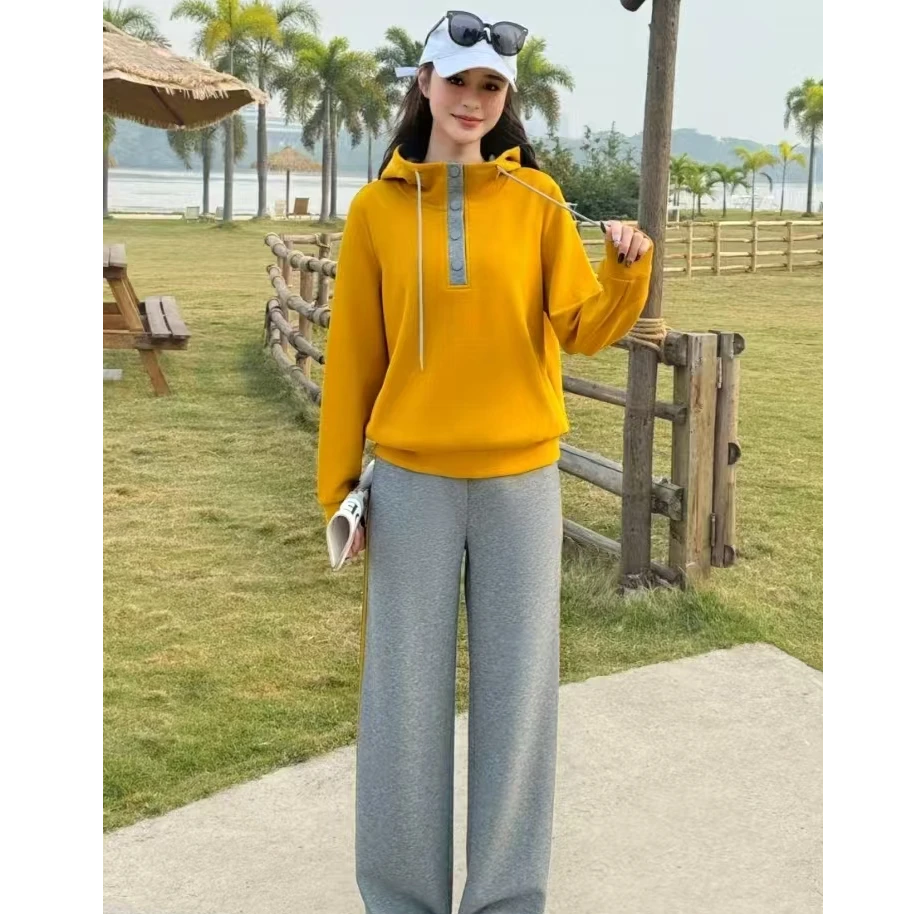 【奇季】“不起球+高弹力“舒适百搭显瘦连帽卫衣套装98023