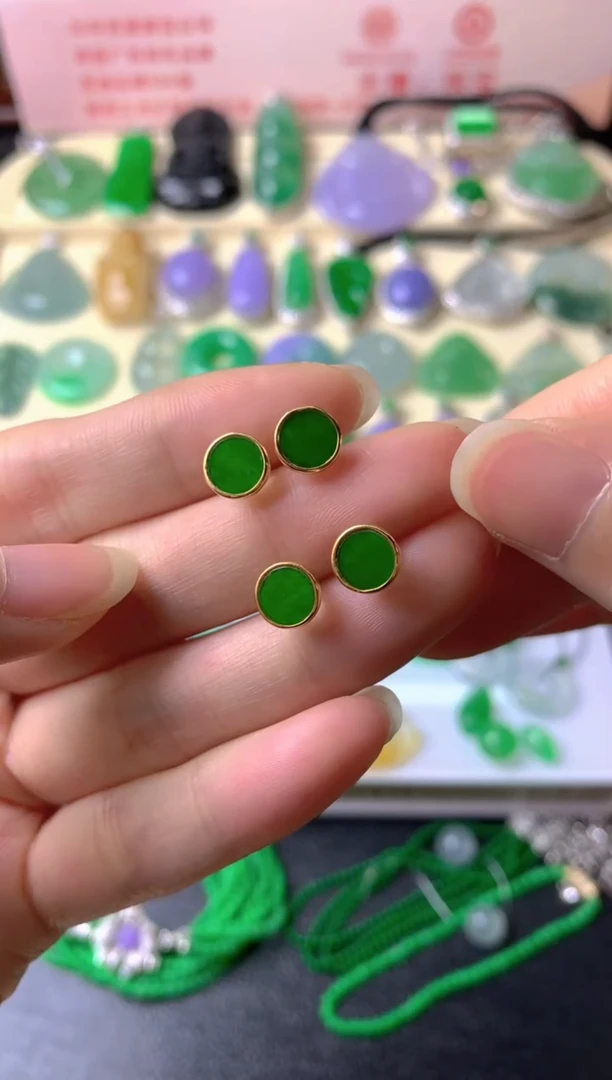 银S925镶嵌翡翠耳饰耳饰一对