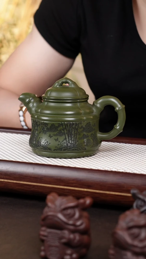 茶壶紫砂绿泥竹鼎