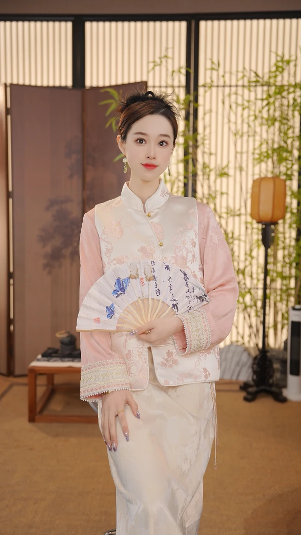 CJ（立春）新中式2024新款春日碎花休闲马甲印花上衣FB2502033