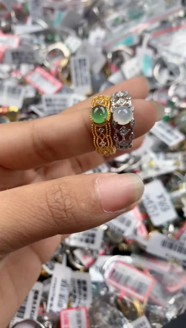 银S925镶嵌戒指翡翠666----10