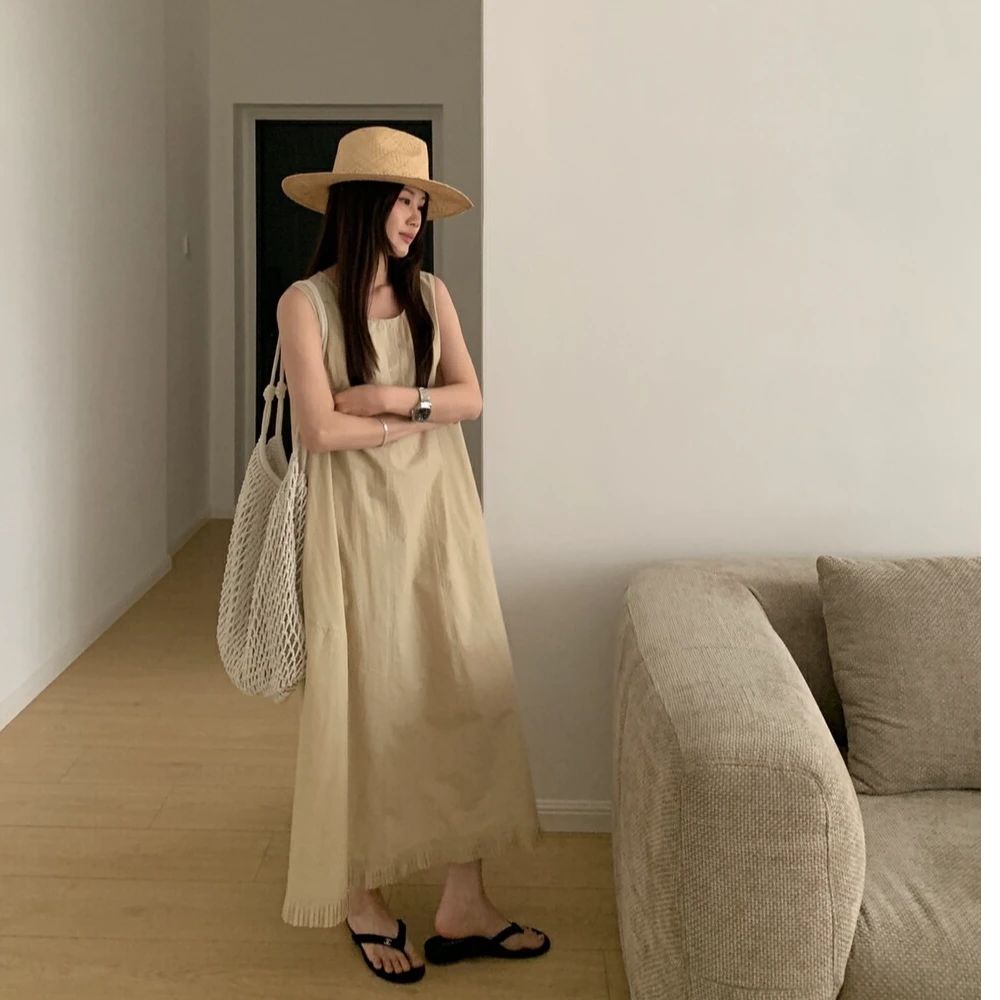 吊带裙夏季法式连衣裙宽松显瘦无袖长款裙子设计感包包