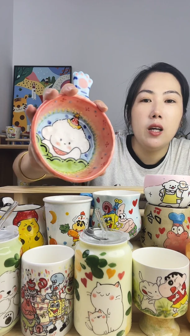 瓷片景德镇高温釉下彩陶瓷手绘卡通动物创意