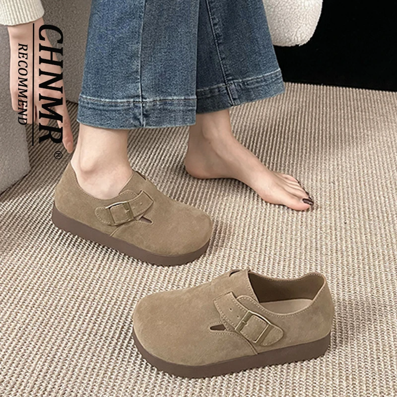 厚底通勤勃肯鞋女2025新款春秋复古一脚蹬全包博肯鞋懒人钓鱼单鞋