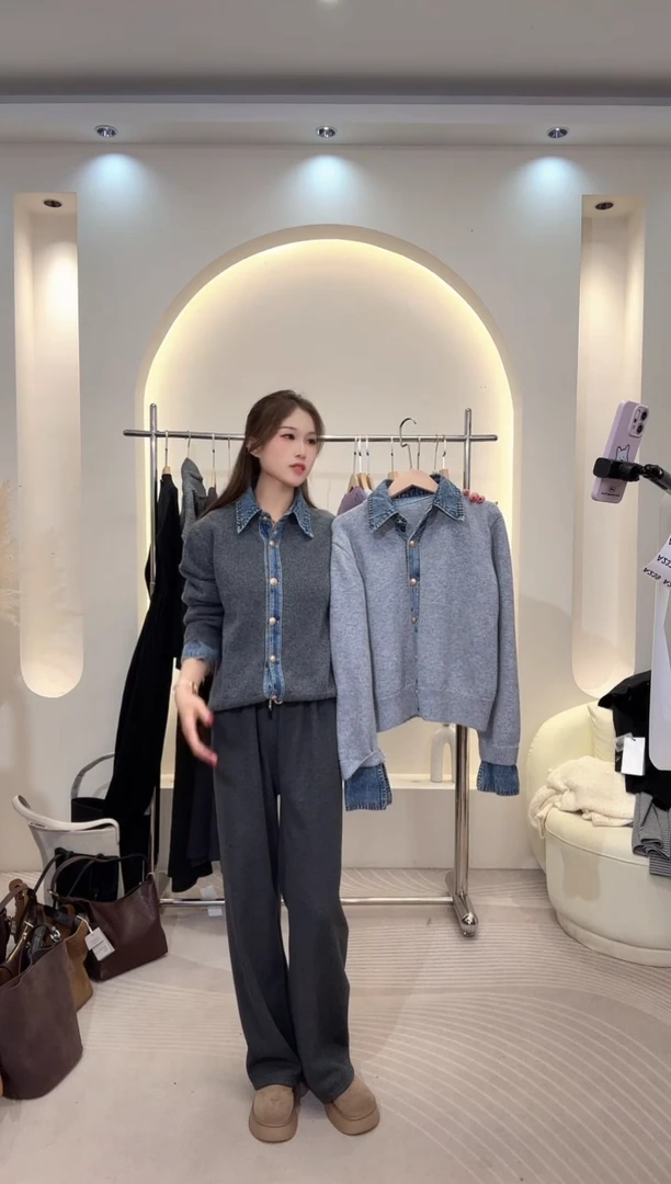 牛仔假两件上衣均码