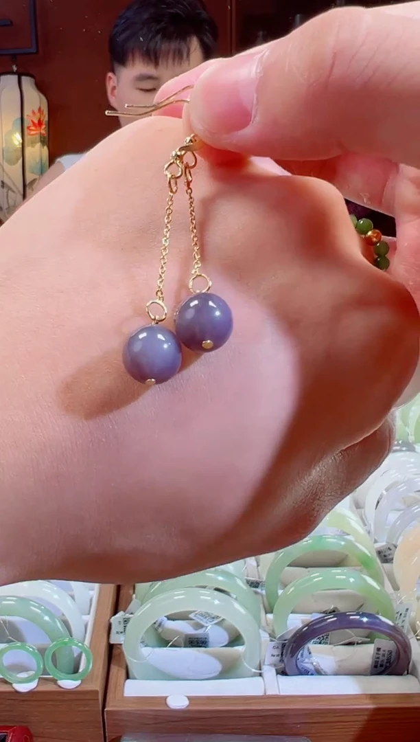 琥珀合金耳饰10mm浓烟紫