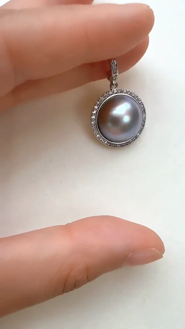 合金拼合珍珠（马贝珠）颈饰灰色太阳花