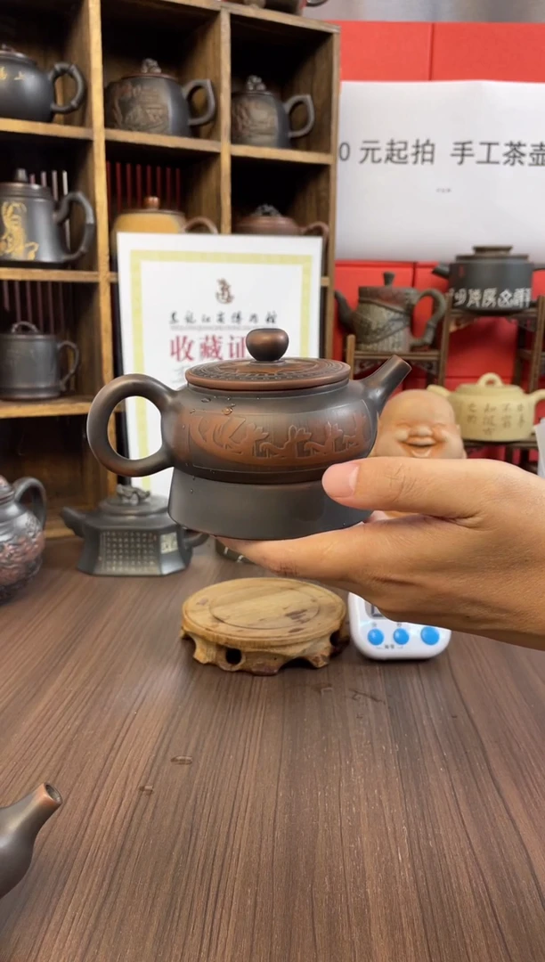 齐**动手工坭兴陶茶壶（老钟直播）