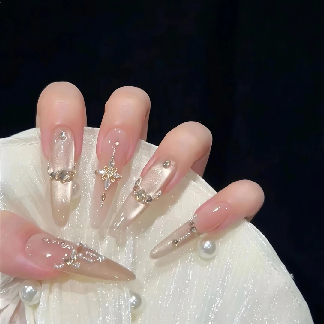 【香槟烛台】爆款手工穿戴甲腮红猫眼法式穿戴甲显白美甲穿戴甲片