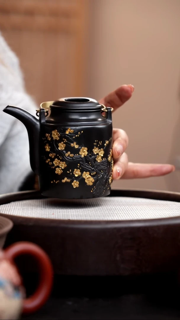 【闪购商品】紫砂茶壶捂灰朱泥描金梅花洋桶