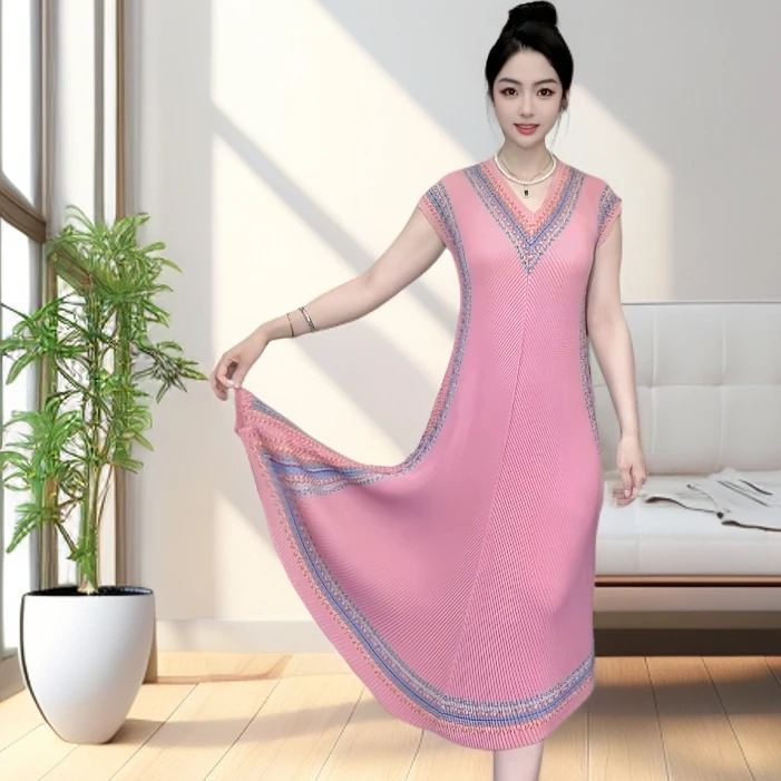 T6526夏季新款波西米亚风三宅龙鳞褶皱群子洋气气质显瘦清凉透气