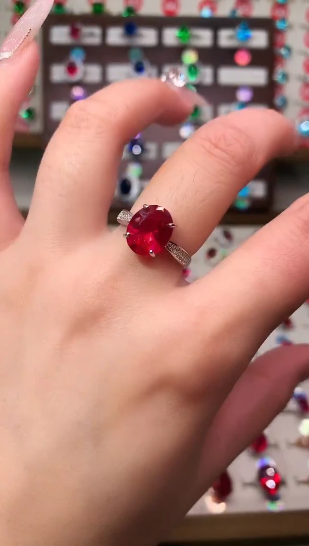 无925银典藏 轻奢 鸽血红红色系9*11银托戒指