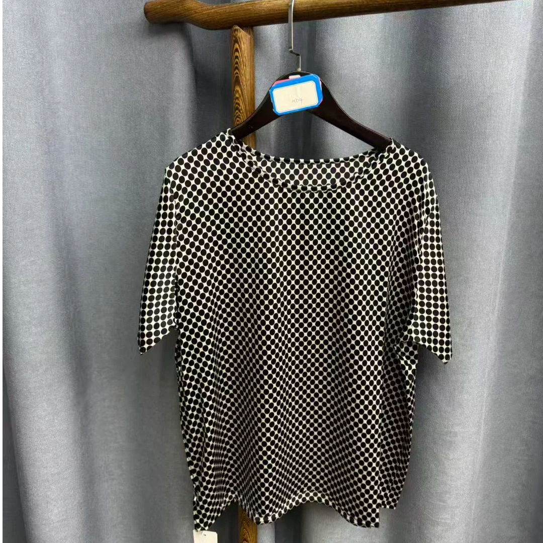 秋季新款休闲时尚圆领桑蚕丝短袖上衣女H514