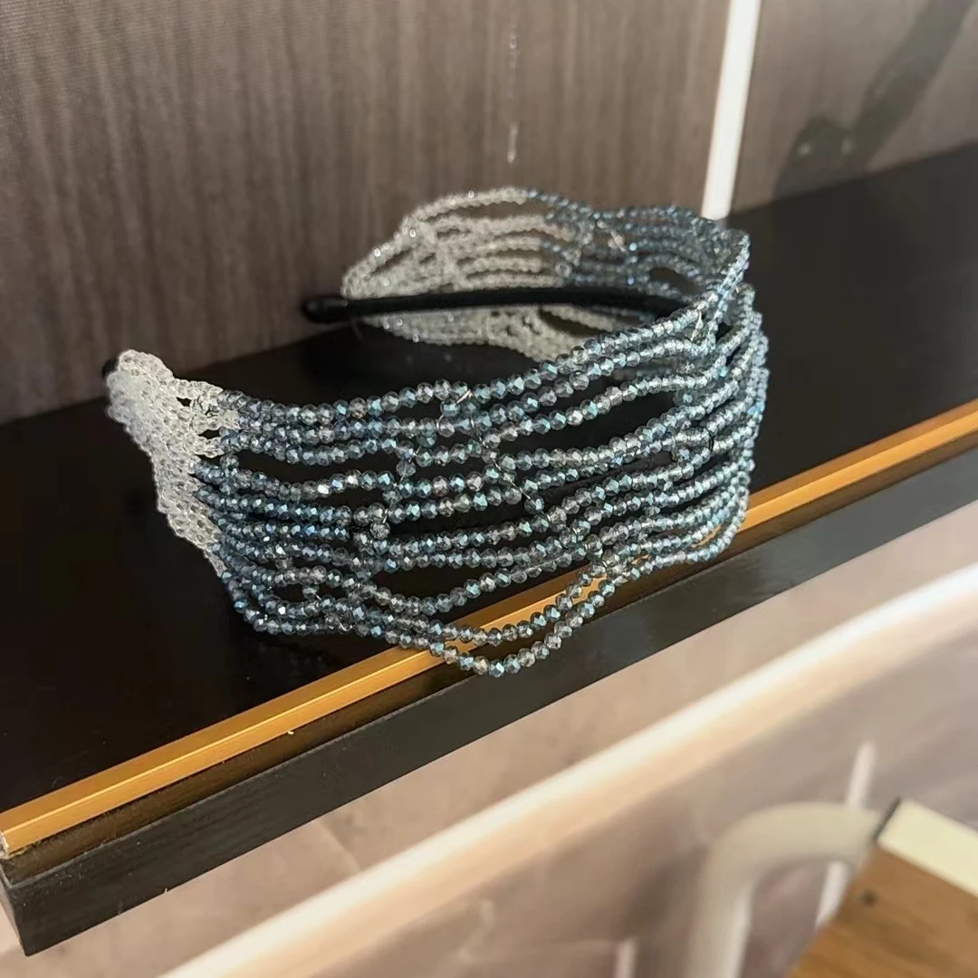 JINLING【水晶】春夏新款多层手工水晶发箍法式宽边发卡高级感头饰