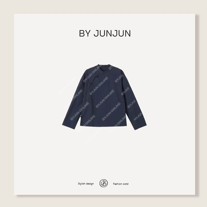 ByJunjun2025春季新款【青黛】国风盘扣衬衫长袖衬衣C25SY6770