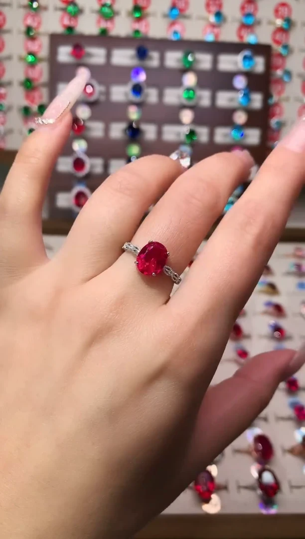 银S925镶嵌戒指红宝石8*10 银托