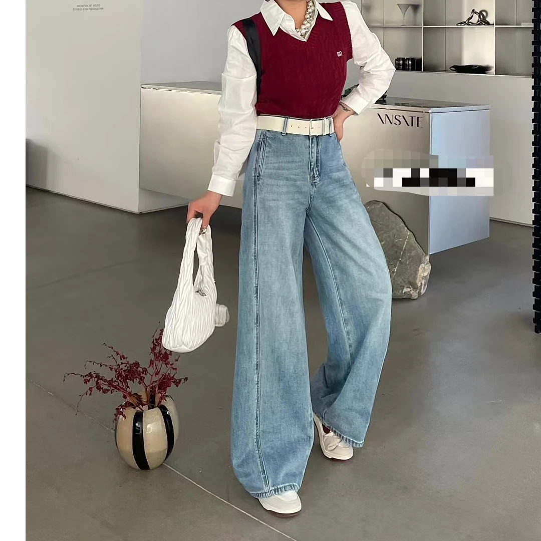 【新疆包邮】8621复古早春高腰显瘦镰刀牛仔裤直筒时尚百搭宽松韩版