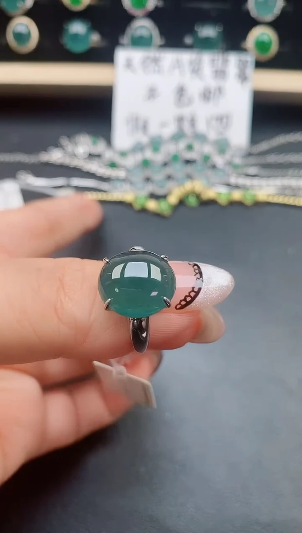 翡翠戒指银S925镶嵌21321