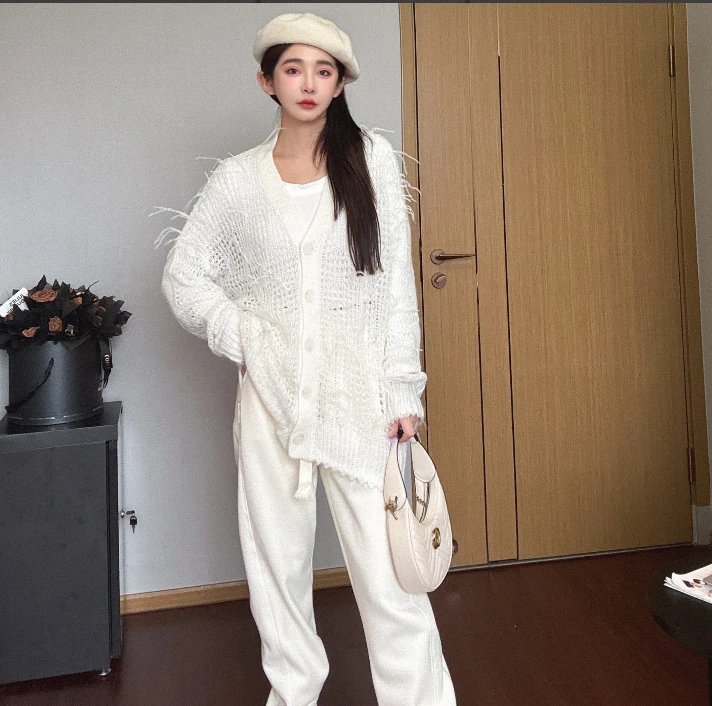 秋冬季加厚长袖纯色保暖网红宽松设计感时尚针织毛衣2397