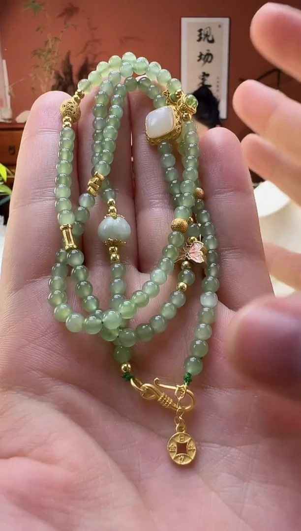 【闪购商品】和田玉（碧玉）手串银S925镀金镶嵌碧玉