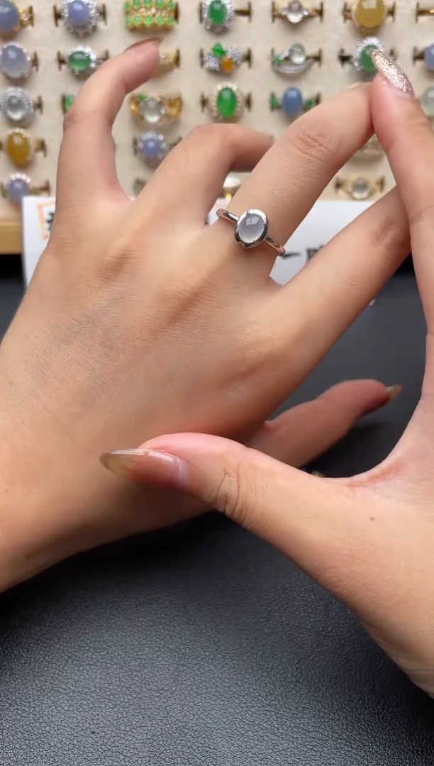 翡翠戒指银S925镶嵌一物一证一礼盒