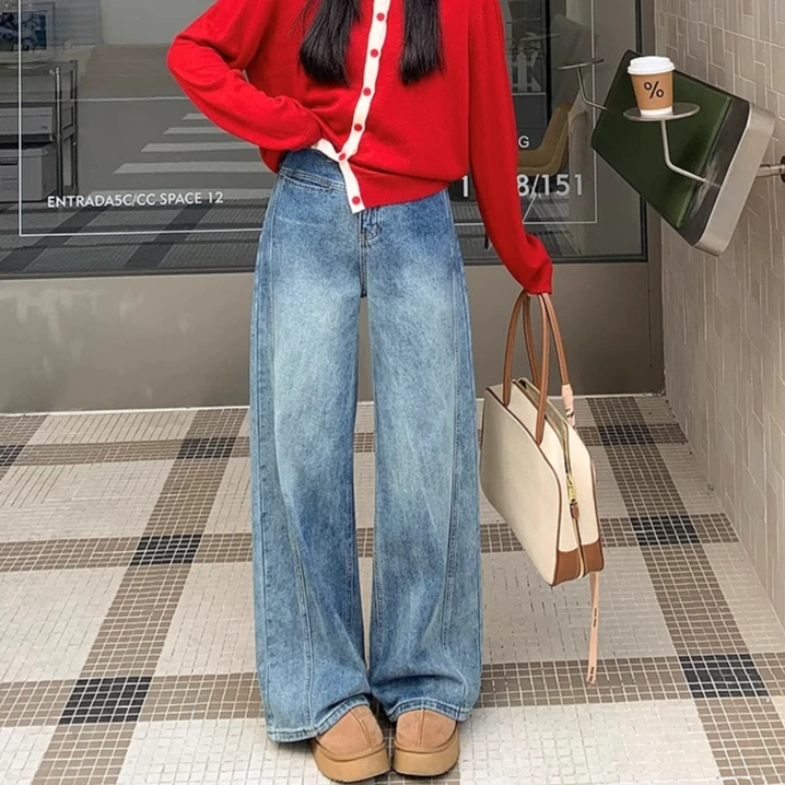 斜裁结构感弯刀牛仔裤女春季新款梨型身材宽松显瘦慵懒感阔腿长裤