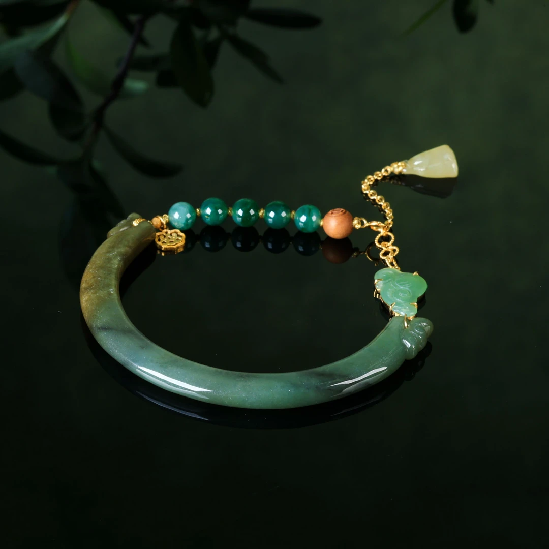 【意婵】《禅趣》18k金天然缅A老翡翠半镯和田玉-917387