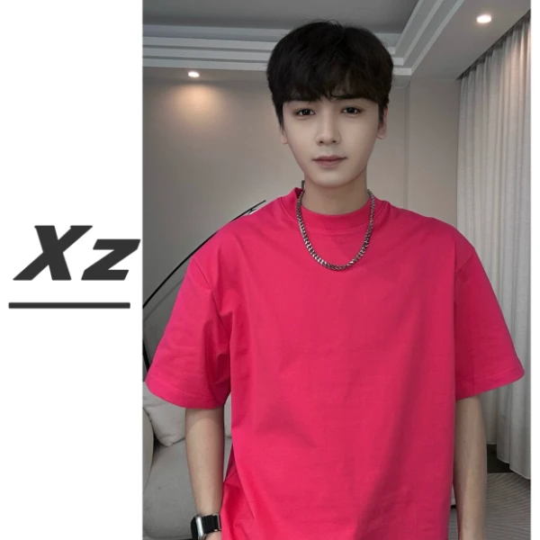 （JIUPIN）2024夏季百搭纯色情侣半袖重磅红色休闲上衣ins纯棉潮流